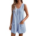 thumbnail image 2 of Ekouaer Women Rompers Summer Short Overalls Waffle Jumpsuit Casual One Piece Beach Outfits Vacation Clothes, 2 of 6
