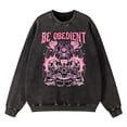 thumbnail image 2 of Sudadera con capucha vintage desgastada con estampado de calavera "Be Obedient Control" para hombre, ropa holgada de algodón a la moda, sudadera informal de gran tamaño, 2 of 4