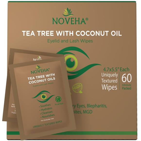 Toallitas para párpados y pestañas NOVEHA con aceite de coco y árbol de té x60