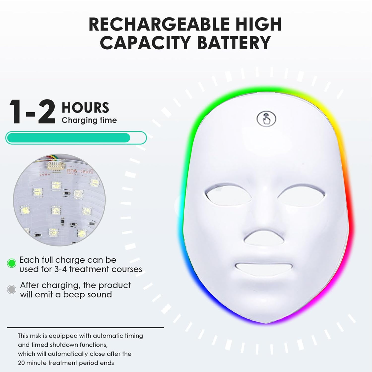RUTAWZ Led Face Mask - 7 Color Light Therapy for Anti-Aging, Acne & Wrinkles, Gift for Women