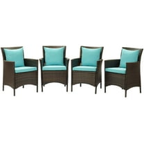 Side Dining Chair Armchair, Set of 4, Rattan, Wicker, Brown Blue, Modern Contemporary Urban Design, Outdoor Patio Balcony Cafe Bistro Garden Furniture Hotel Hospitality