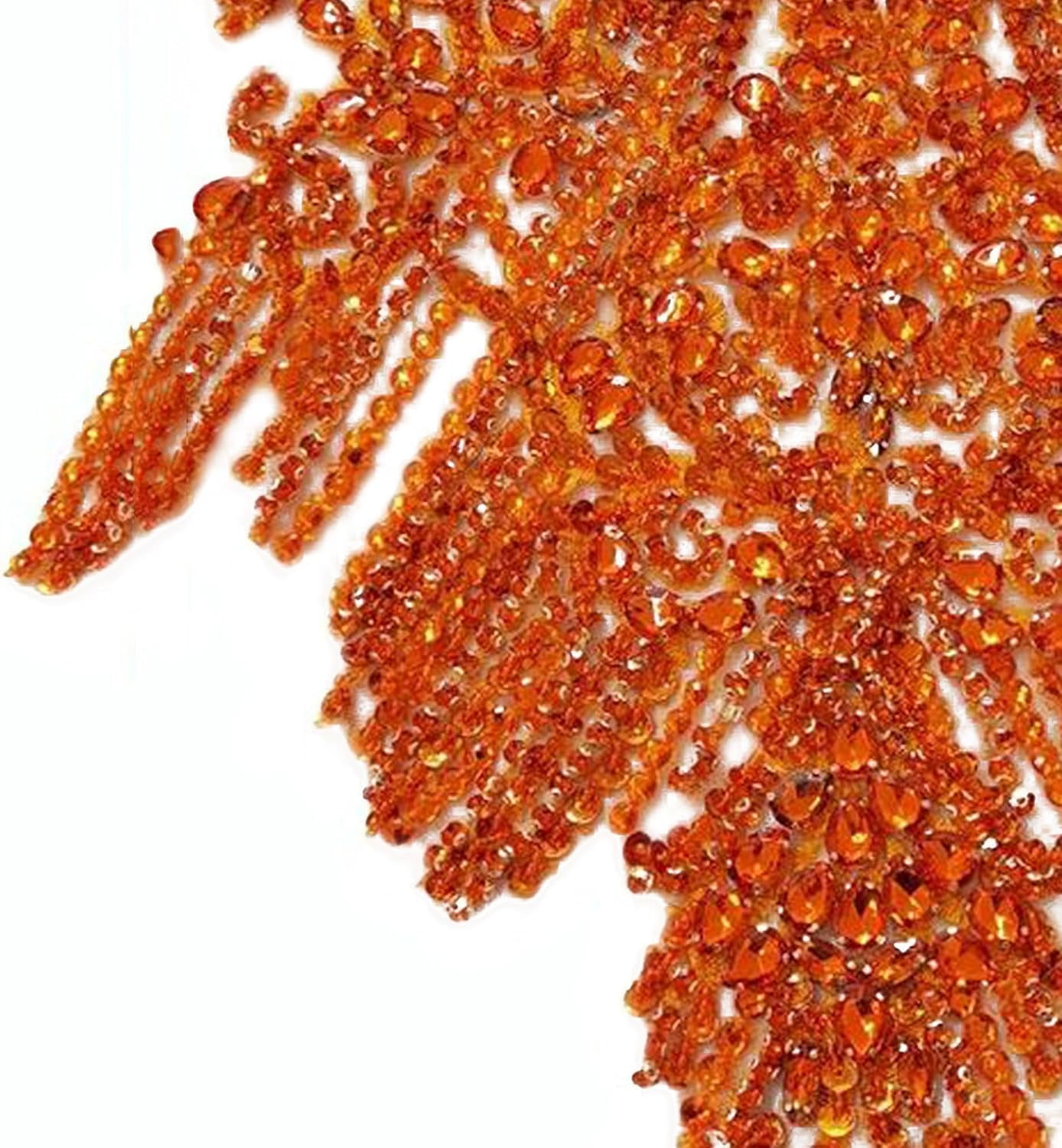 Handmade Rhinestone Applique: 3D Rhinestone Fabric Patches - Dress Appliques Beaded Embroidered Trim, Bodice Applique for Sewing Clothes Wedding Bridal Dress Decorative, 24.4x14.17inch (Orange)