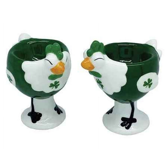 Royal Tara Irish Ceramic Egg Cups Set of 2 Hens Shamrock Bone China Kithenware Ireland 3.5"