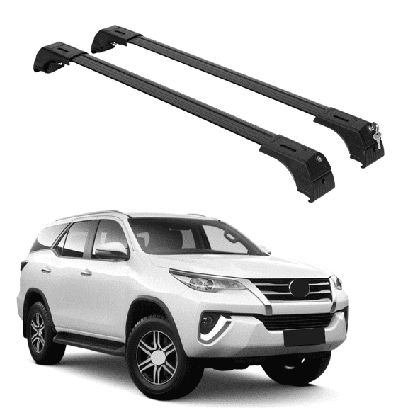 ERKUL Roof Rack Cross Bars for Toyota Fortuner 2015-2023 | Aluminum Crossbars with Anti Theft Lock for Rooftop | Compatible with Flush Rails - Black