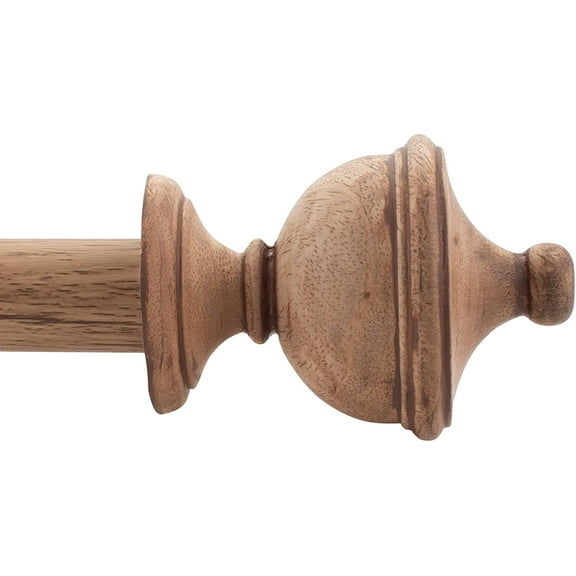 Deco Window 36 to 66 inches Extendable Curtain Rod For Windows with Wooden Urn Finials (1" Dia, Natural Wood)