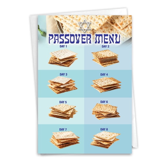 NobleWorks Funny Passover Greeting Card with 5 x 7 Inch Envelope (1 Card) Jewish Holiday Cards Matzo Menu C10931PAG
