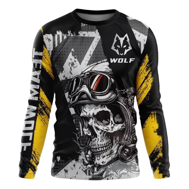Playera Hombre Motociclista Calavera Wolf Racing Jersey
