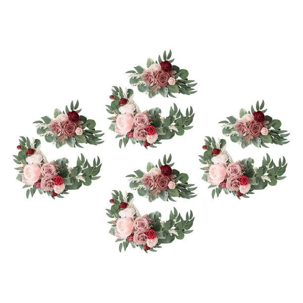 Guirnalda de flores artificiales para centro de mesa, decoración de pared, coche de boda o mesa 4 Vino Rosado Tinto