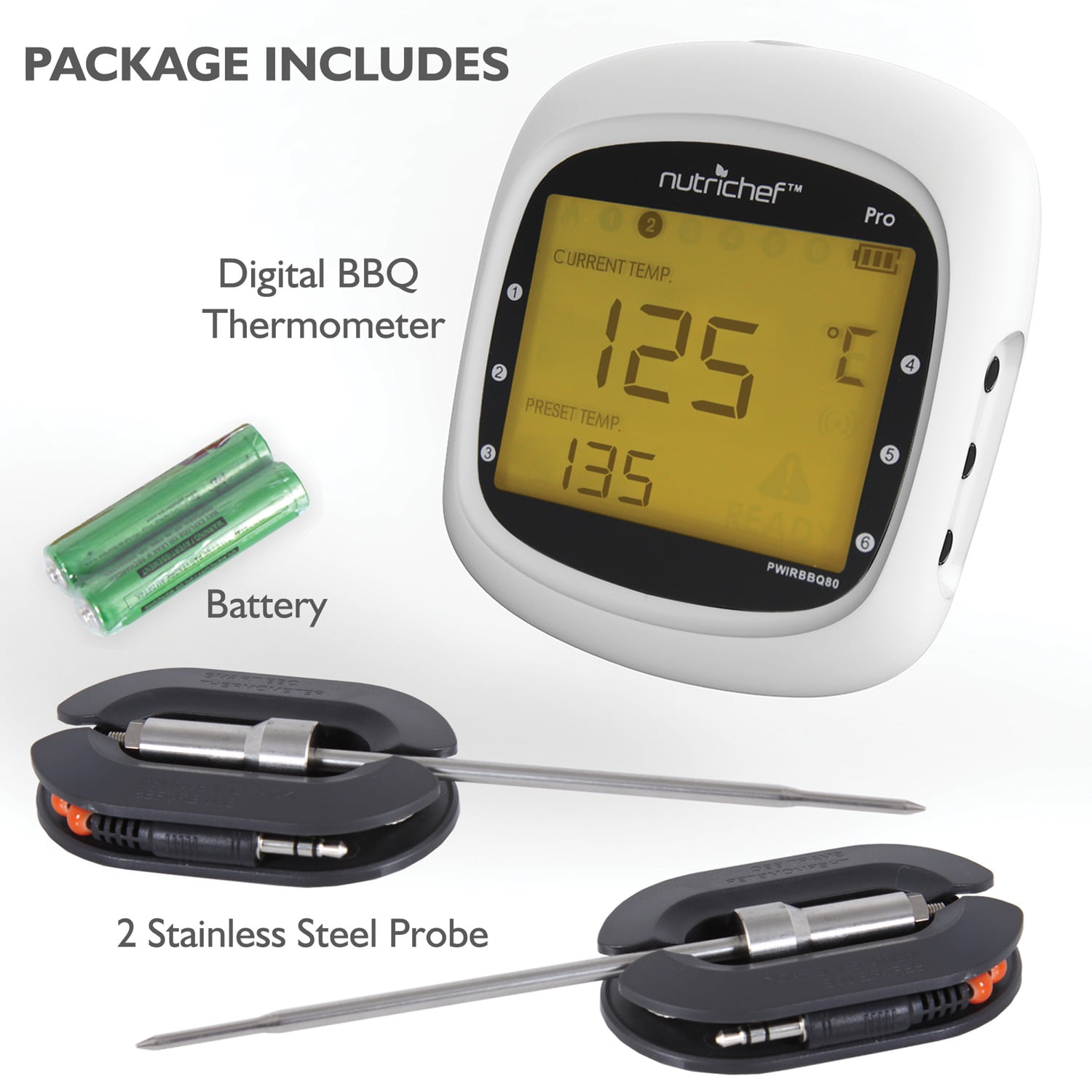 WiFi BBQ Thermometer iPhone, iOS and Android APP Smart Touchscreen Display  4 Single Sensor Probes + 2 Dual Sensor Probes That Read Meat and Ambient in