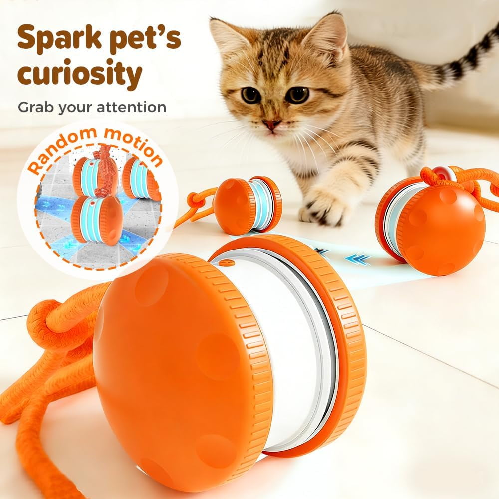 Interactive Dog Toy – Automatic Electric Rolling Ball with Rope, Motion-Activated Play, Random Movement, Rechargeable, Ideal for Boredom Relief for All Dog Sizes