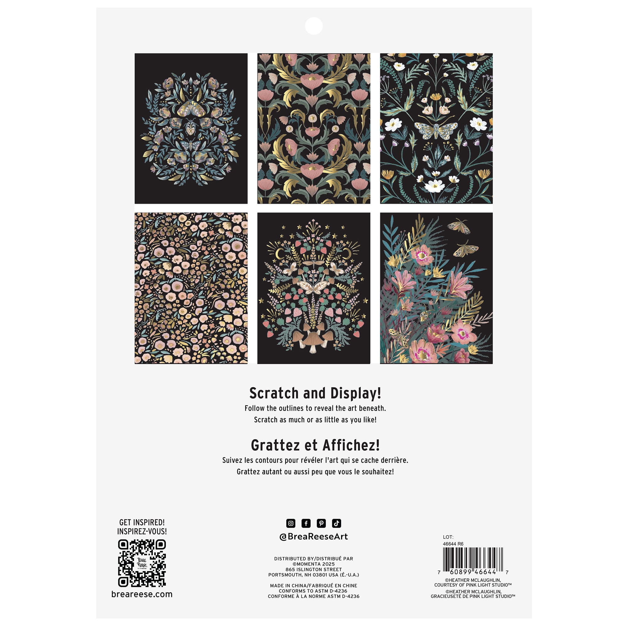 Brea Reese: Scratch Art Paper Pad - Fall Florals - 6 Designs, Guided Art, Metallic Accents, Stylus & Brush, Perforated 9x12" Pages, DIY Adult Craft