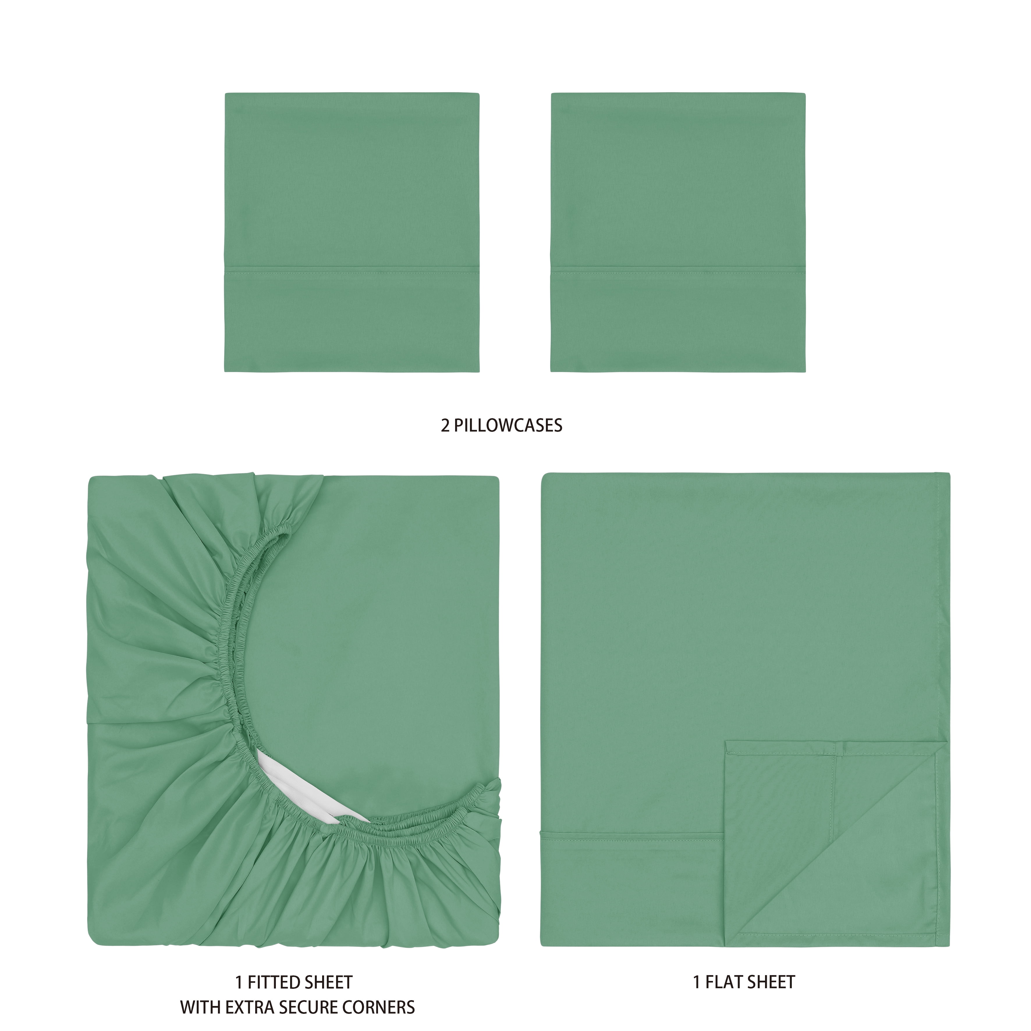 Mainstays Super Soft Brushed Microfiber Bed Sheet Set, Green Sage, Queen, 4 Piece