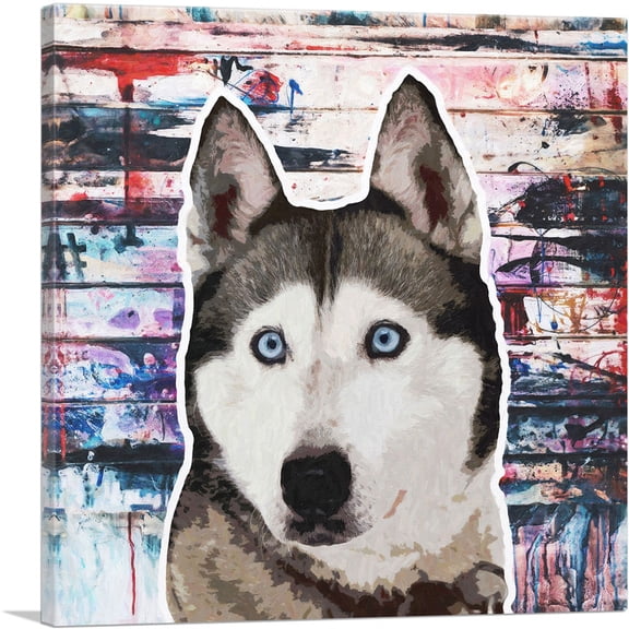 ARTCANVAS Siberian Husky Dog Breed Graffiti Square Canvas Art Print - Size: 36" x 36" (0.75" Deep)