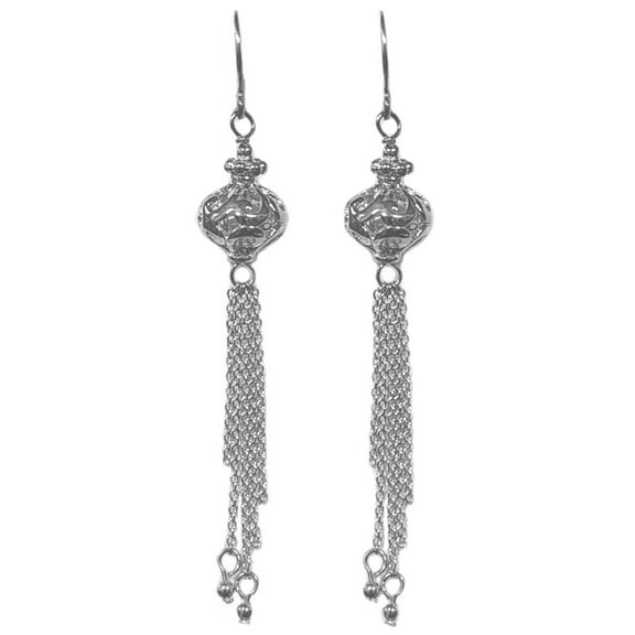 Tassel Dangle Earrings with Filigree Ball Sterling Silver