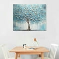 thumbnail image 2 of JRXY  Tree Wall Art Teal Blue Nature Tree of Life Abstract Canvas Painting Textured Picture, Modern Panoramic Landscape Artwork Framed for Living Room Bedroom Bathroom Office Home Decor 20x16in, 2 of 4