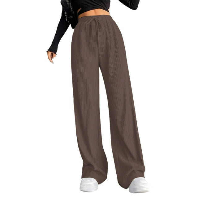 Chbgutlmr Wide Leg Pants for Women Fall Drawstring Elastic High Waist Solid Color Casual Loose Trousers