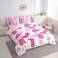 thumbnail image 2 of jejeloiu Chic Pink Cowgirl Boots 7-Piece Bedding Comforter Set Kids,Rustic Farmhouse Horseshoe King Bedding Sets For Girls,Reversible, 2 of 7