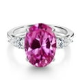 thumbnail image 3 of Gem Stone King 925 Sterling Silver Pink Created Sapphire and Lab Grown Diamond Engagement Ring for Women | 6.70 Cttw | Oval 14X10MM | Gemstone September Birthstone | Size 7, 3 of 6