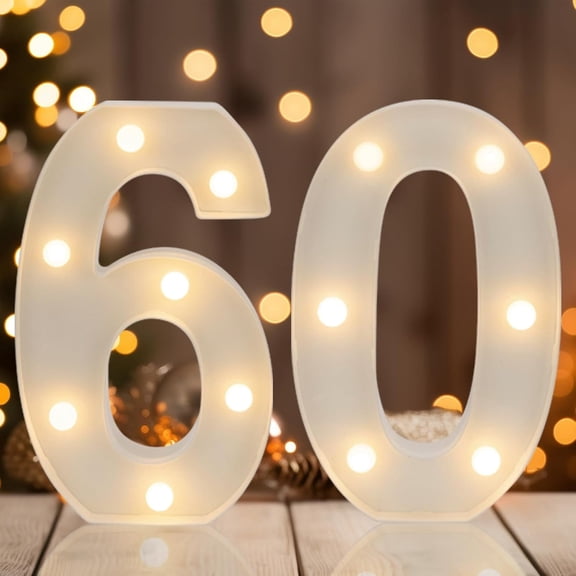 Decorative Led Light Up Numbers, 60th Birthday Decorations, Warm White Led Numbers Lights, Lighted Marquee Number Sign for Sweet 60th Party Decor
