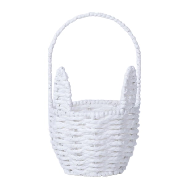 Cesta de Pascua con forma de conejito, cesta de flores con asa, vacía, decoración de Pascua, huevo de Pascua Blanco