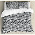 thumbnail image 1 of Grey and White Duvet Cover Set King Size, Chubby Bird Silhouettes Among Blooming Flowers and Leaves, Decorative 3 Piece Bedding Set with 2 Pillow Shams, Grey Charcoal Grey and White, by Ambesonne, 1 of 3