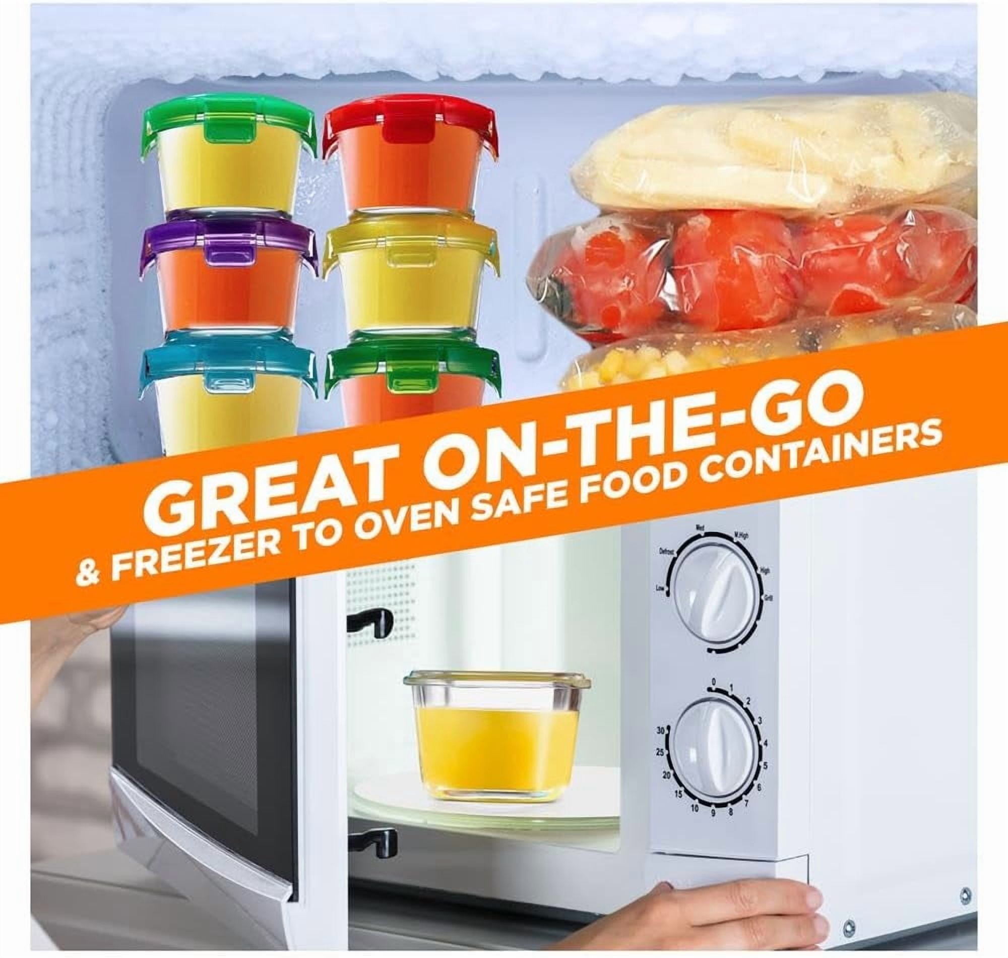 NutriChef 24-Piece 12 Glass Food Storage Containers and 12 Lids, 4.48oz Mini Stackable Meal Prep Round Containers - Microwave, Freezer, & Dishwasher Safe For Baby Food, Snacks, Fruits, Nuts & More