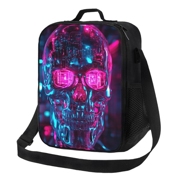 Skull Lunch Bag Reusable Lunch Box Insulated Tote Bag with Adjustable Shoulder Strap