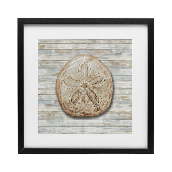 Stupell Industries Sand Dollar On Shiplap Black Framed Print Under Glass design by Amber Sterling, 13 x 13