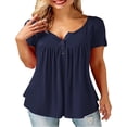 thumbnail image 1 of CHUANK T-Shirts pour Femmes Manches Courtes Col Rond Tunique Boutonnée (Blanc TG), 1 of 3