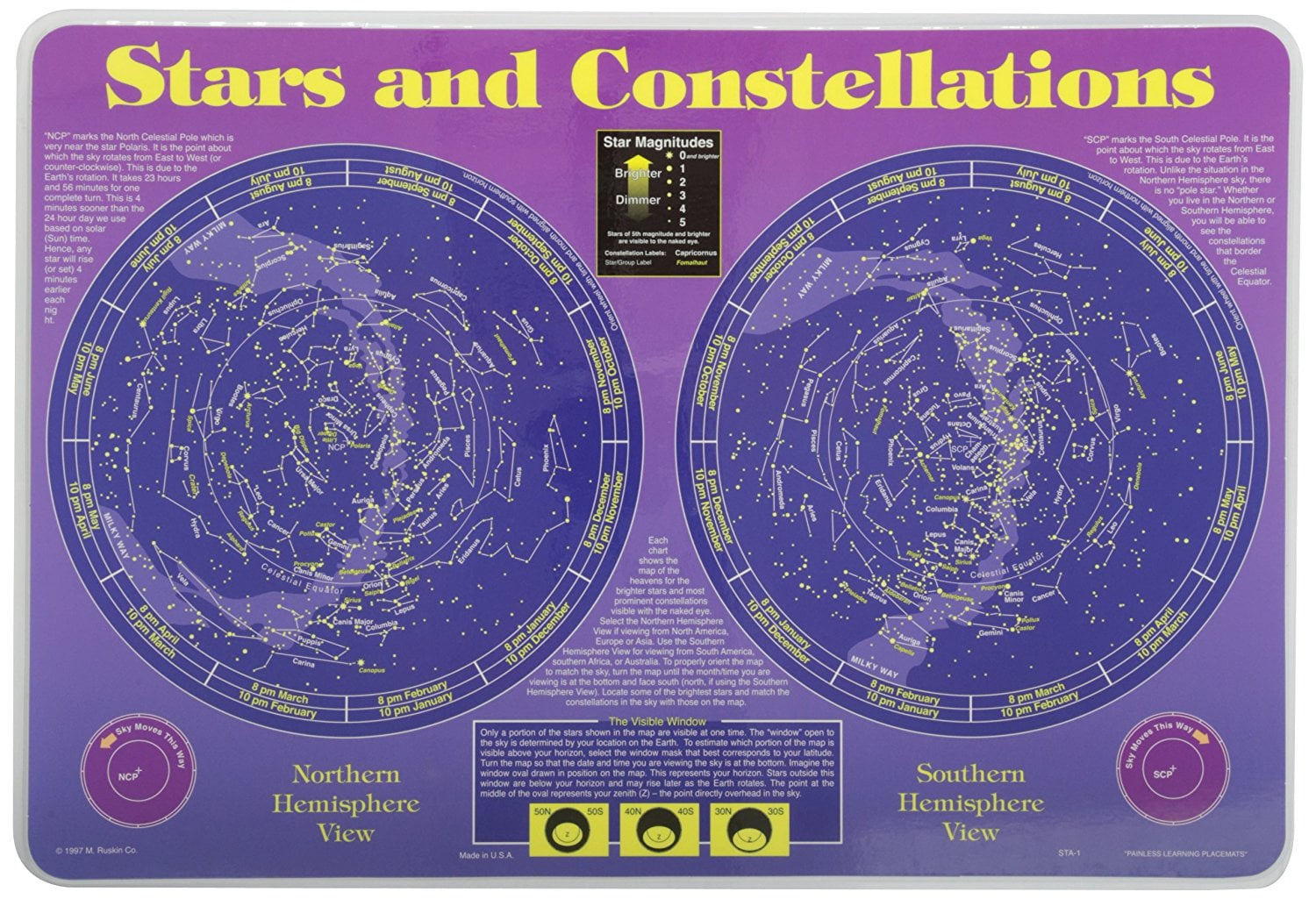 Painless Learning Educational Placemats Sets Solar System, Stars and Constellations, Human Body and Periodic Table Placemat Non Slip Washable