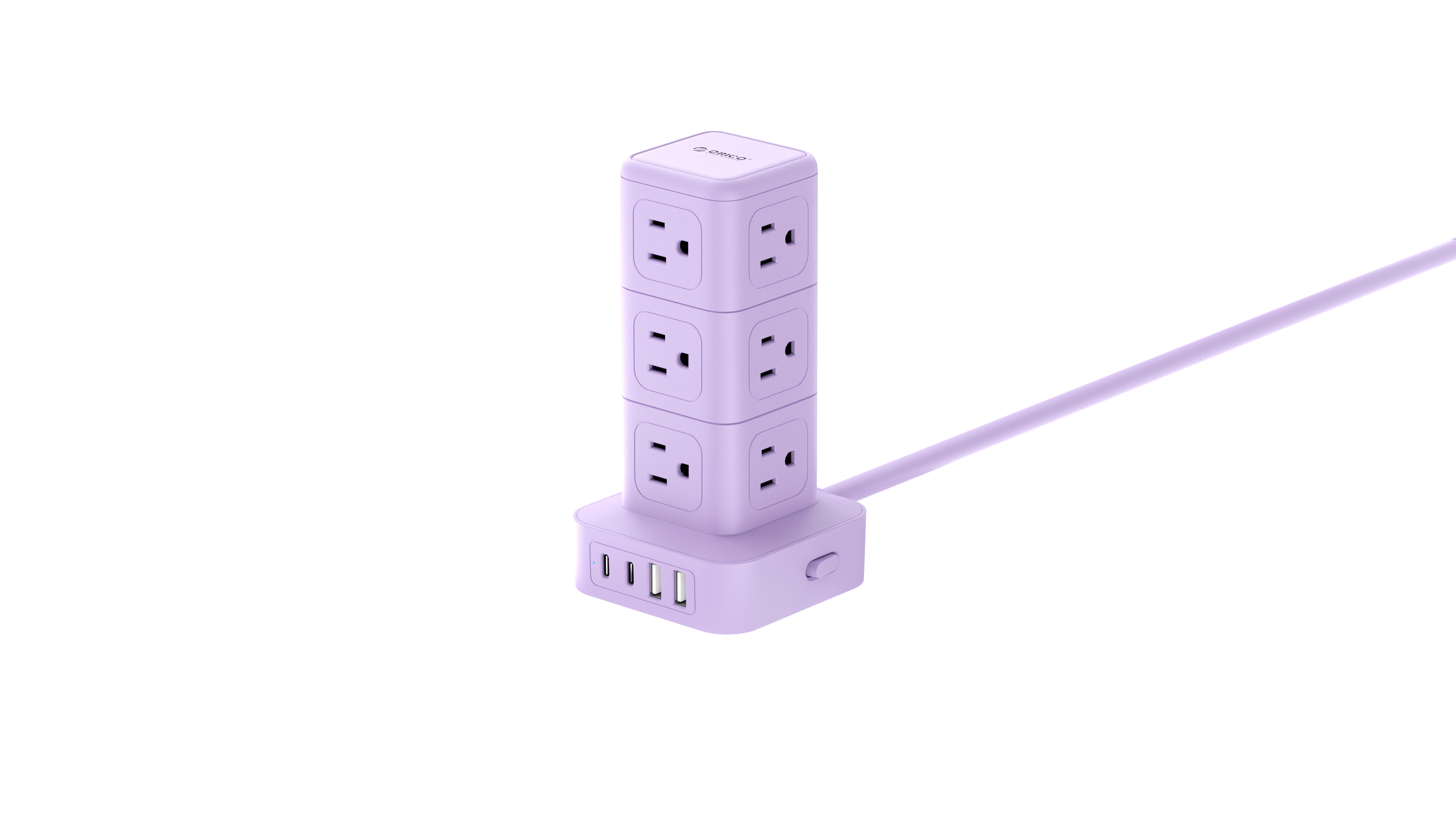 ORICO Power Strip Tower with Multiple Outlets, Tower Extension Cord with 12 AC Outlets 4 USB Ports (2 USB C), Space Saving Design, 5FT Cord Power Tower for Home, Office, Dorm - TPP20 (Purple)