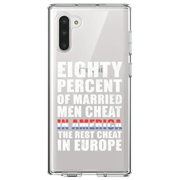 DistinctInk Clear Shockproof Hybrid Case for Samsung Galaxy Note 10 (6.3" Screen) - TPU Bumper Acrylic Back Tempered Glass Screen Protector - Married Men Cheat in America