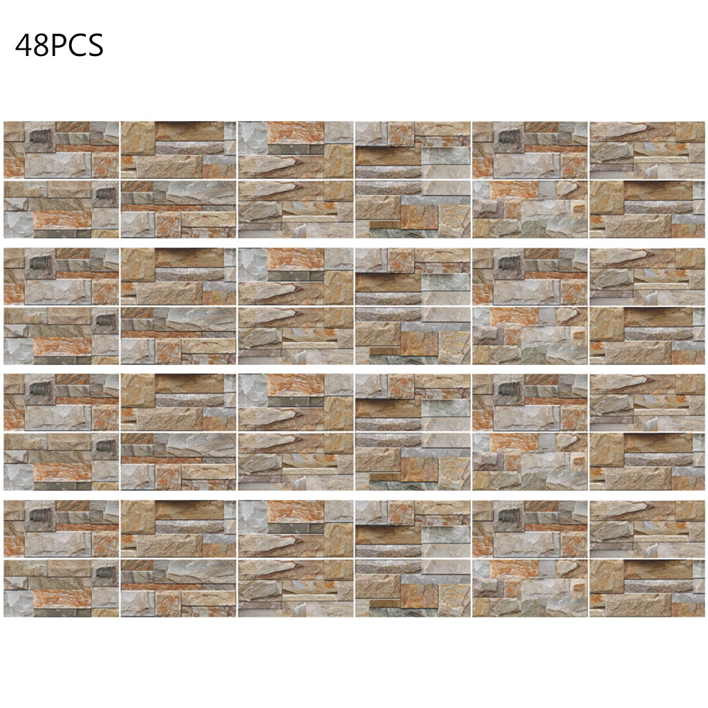 48 Sheet 3D Self Adhesive Tile Stickers Peel and Stick Backsplash Floor Wall Decals Bathroom Kitchen Counter Top Decor