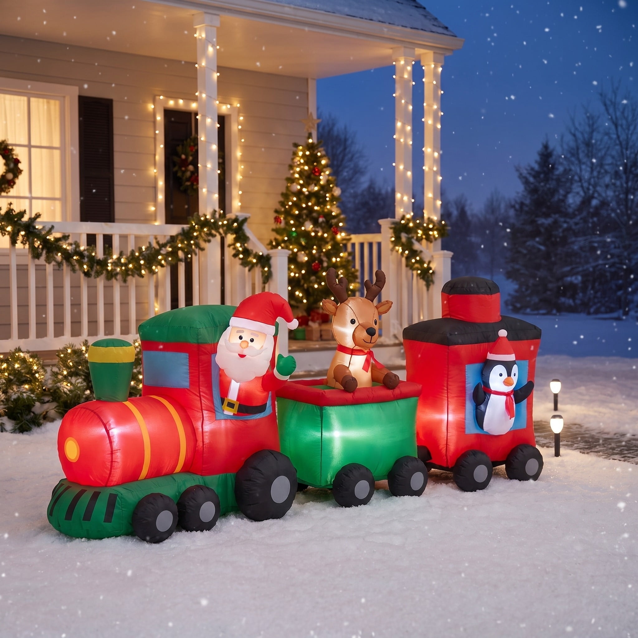 Multicolor Santa Mall Train Christmas Airblown Yard Inflatable, 11', by Holiday Time