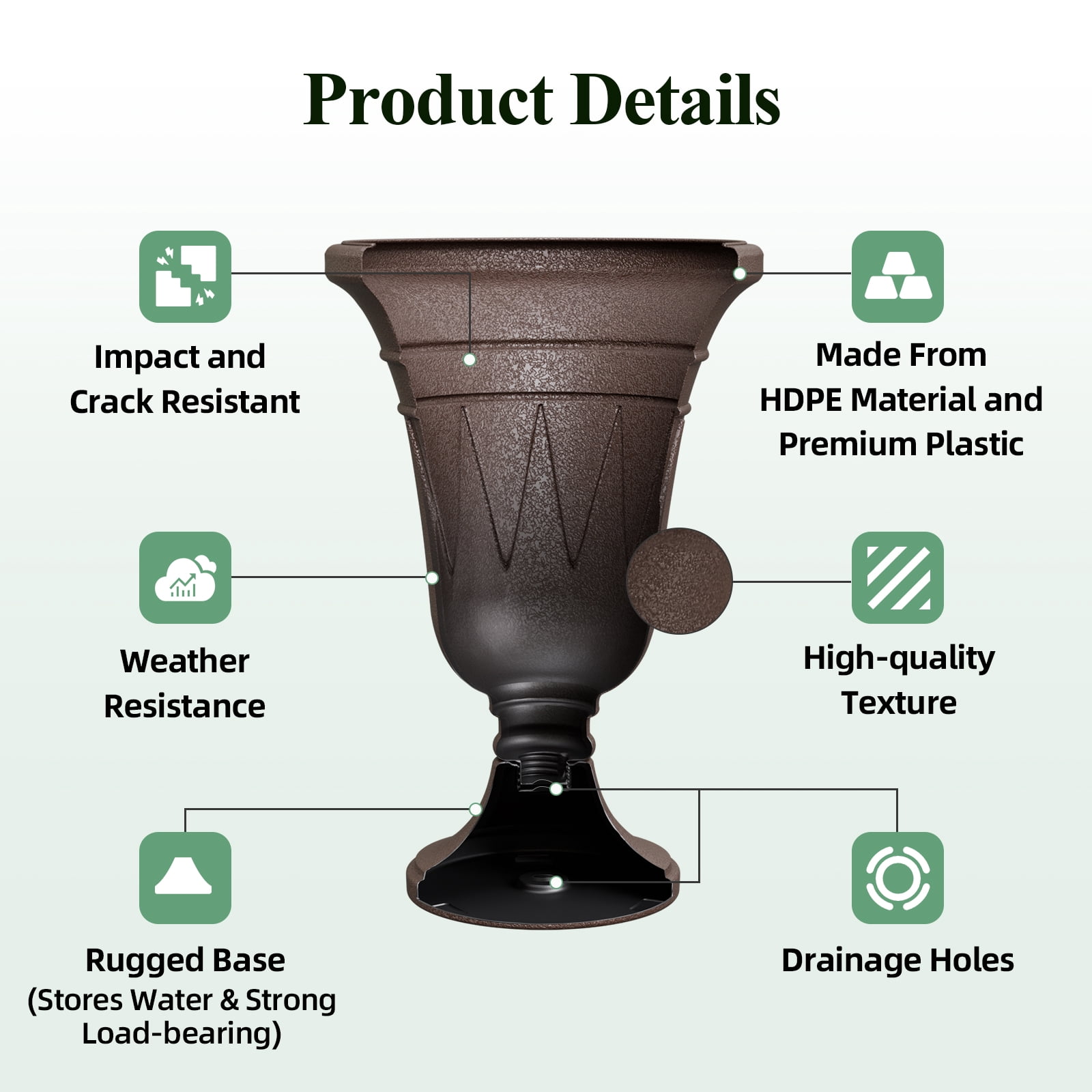Chiccushion 23.6" Large Urn Planters for Outdoor Plants, Set of 2 Plastic Flower Pot for Wedding Party Bridal Shower Garden Patio Home Decor, Brown