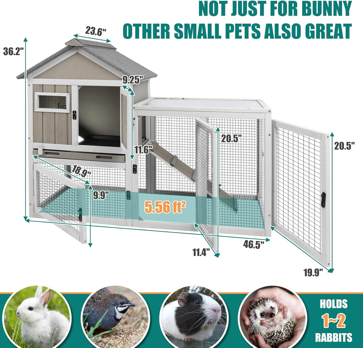 Gowoodhut Rabbit Hutch Indoor 2-Story Bunny Cage Outdoor with Run for Small Animals, Gray