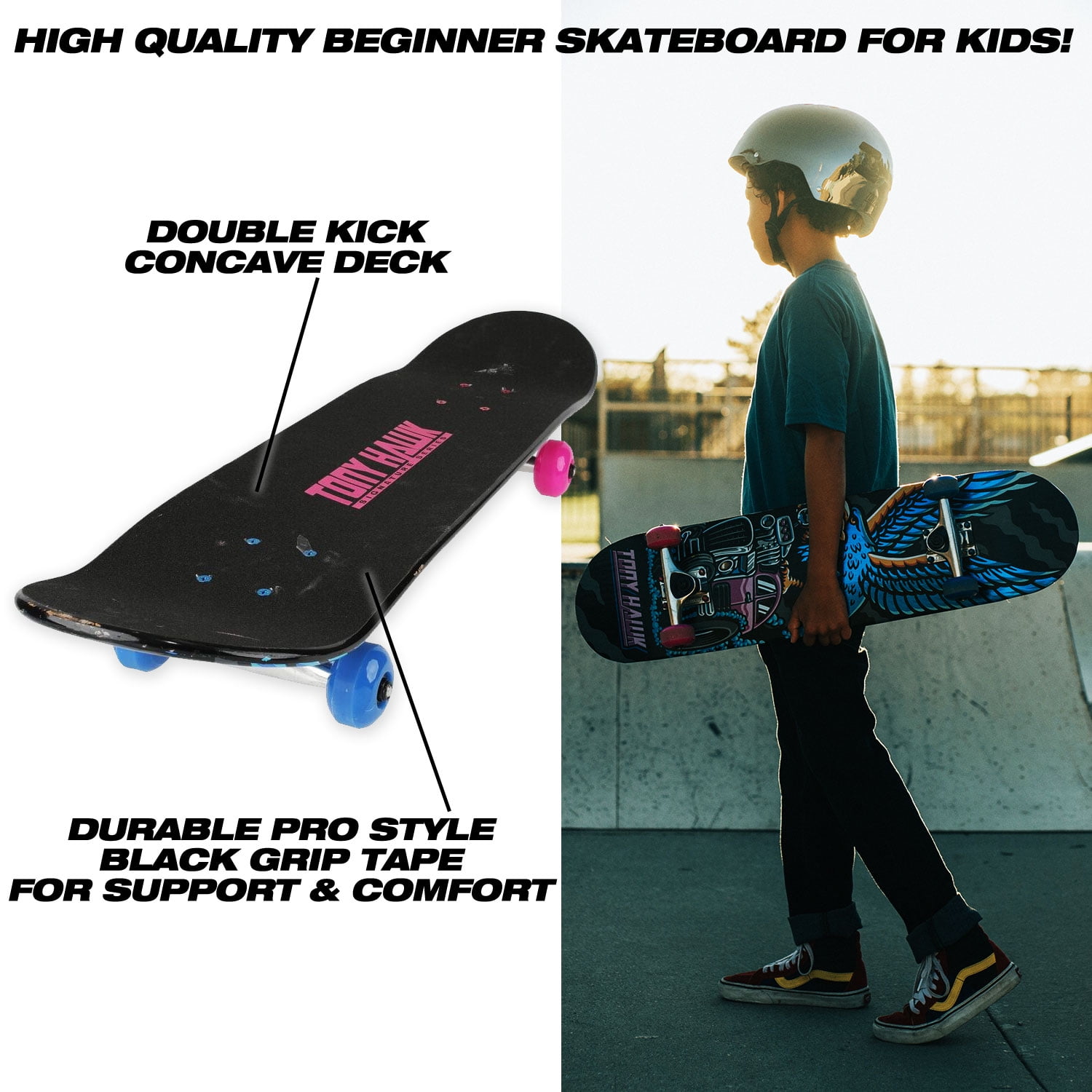 Tony Hawk 31" Popsicle Complete Skateboard with Pro Aluminum Trucks, Truck Hawk, Kids Ages 5+