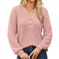 thumbnail image 2 of Blusas Tipo Suéter de Larga Informales con Cuello en V y Cuello de Gofre para Mujer Rosa L, 2 of 9
