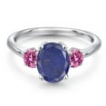 thumbnail image 3 of Gem Stone King 925 Sterling Silver Blue Lapis and Pink Moissanite Engagement Ring for Women | 2.46 Cttw | Oval 9X7MM | Gemstone Birthstone | Size 9, 3 of 6