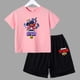 thumbnail image 3 of Conjunto de 2 piezas de camiseta de manga corta y pantalones cortos con estampado de anime de verano para niños y niñas, ropa informal de cuello redondo, 3 of 5
