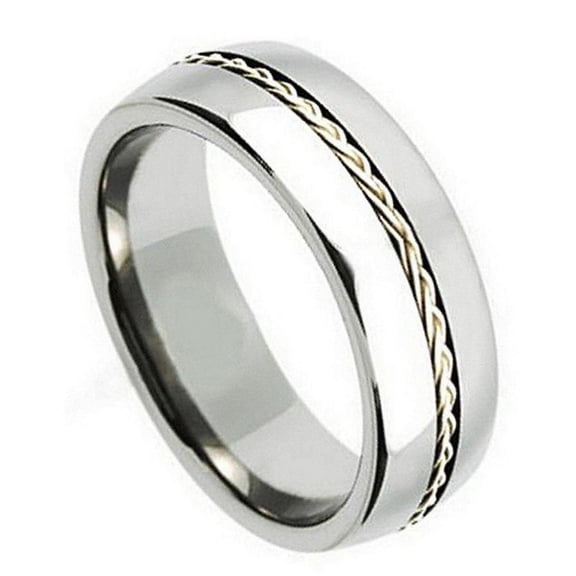 8mm Titanium Grooved with Braided Sterling Silver Inlay Wedding Band Ring For Men Or Ladies