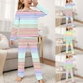 thumbnail image 4 of Odeerbi 2-14 Years Kids Boys Girls Soft Pajamas Long Sleeve Tops Pants Set Soft Loungewear Striped Printed Sleepwear Flannel Two-piece Pajama Sets Kids Boys Girls Clothes, 4 of 4