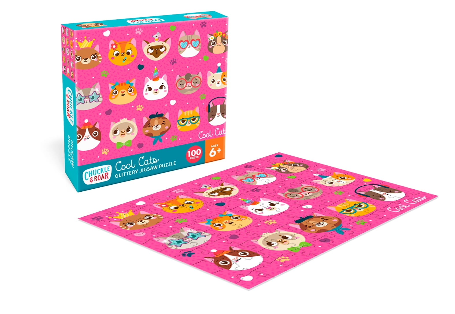 Chuckle Roar 100 Piece Cool Cats Glittery Interlocking Jigsaw Puzzle for Children Ages 6 Walmart