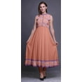 thumbnail image 2 of Bimba Dark Peach Orange Floral Printed Women Designer Mandarin Collar Anarkali Dress Indian Ethnic Kurta Large, 2 of 6