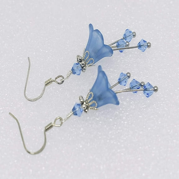 Bell Flower Earrings - Light Sapphire Powder Blue and Silver