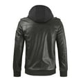 thumbnail image 4 of Men Brown Leather Motorcycle Jacket Classic Retro PU Faux Leather Hooded Bomber Jacket Zip Up Winter Thick Rider Coat, 4 of 5