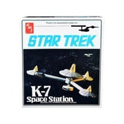 AMT: Star Trek K-7 Space Station - 1:7600 Scale Model Kit -29 Parts, Miniature Ship Included, Classic Hobby Kit, Posable Display Stand, 15x7", Age 14+