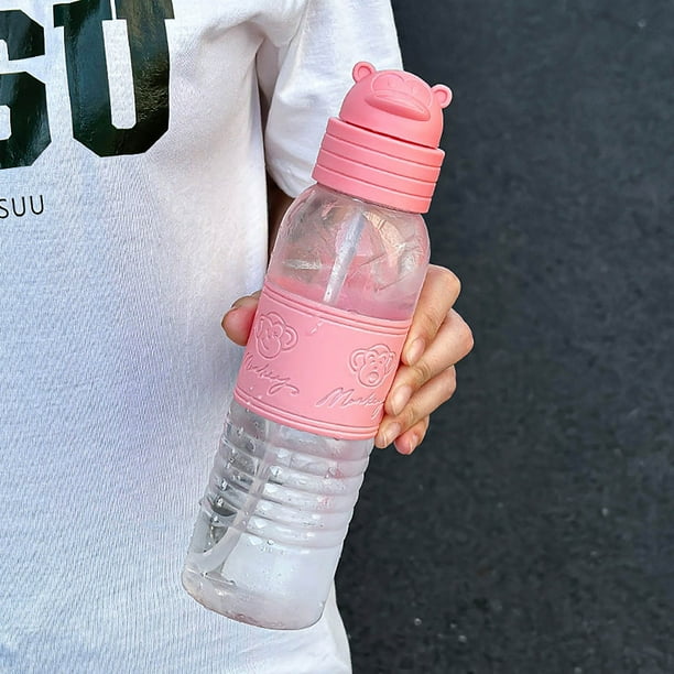 Vaso de agua deportivo de verano para mujer, vaso de plástico portátil irrompible, gran capacidad, vaso con pajita para estudiantes, pequeño, 420 ml