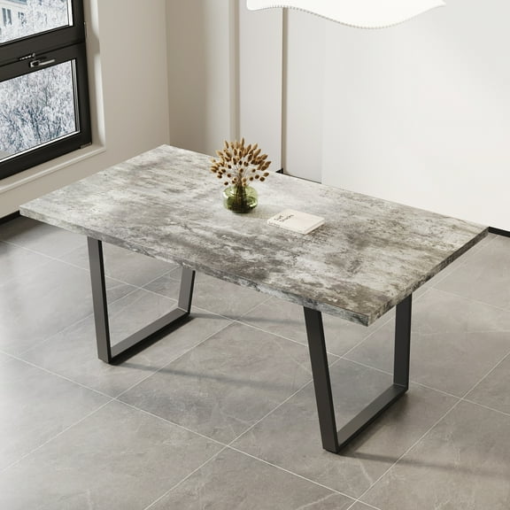 MAYEERTY 62.9" Rectangular Dining Table – 6-Person Modern MDF Kitchen Table for Dining Rooms, Gray Finish