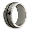 thumbnail image 5 of 925 Sterling Silver Men's and Black Titanium Men's-Inlay Black Stripe Wedding Band Ring Size 8, 5 of 8